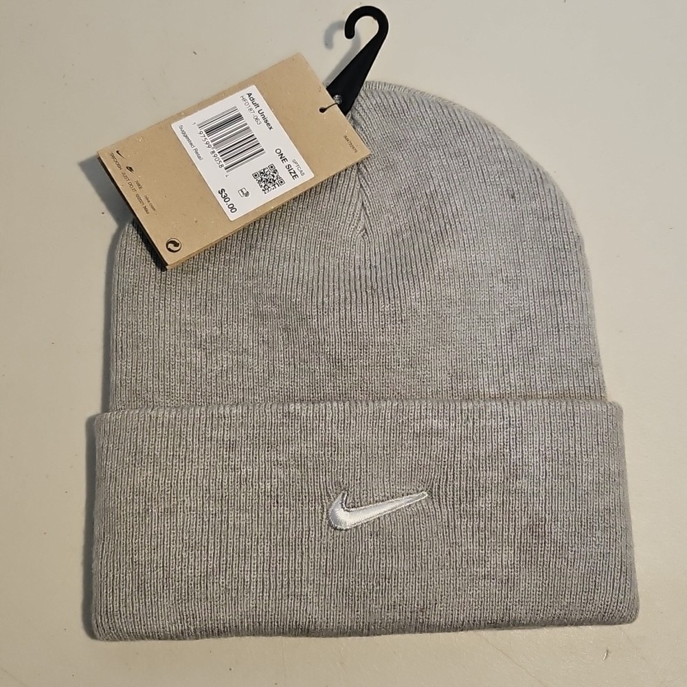 Nike Peak Swoosh Beanie Hat Gray Adult One Size OS HF0189-063